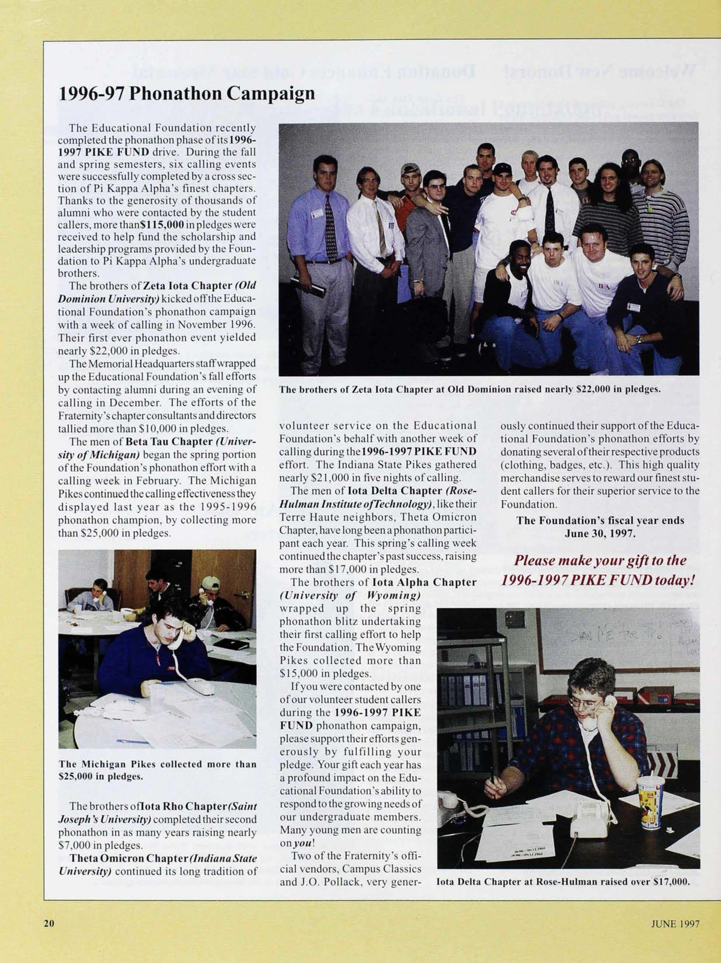 Pi Kappa Alpha Educational Foundation: 1996-97 Phonathon Campaign